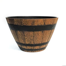 Load image into Gallery viewer, Planter, 13in, Plastic, Wood Barrel Style
