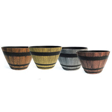 Load image into Gallery viewer, Planter, 13in, Plastic, Wood Barrel Style
