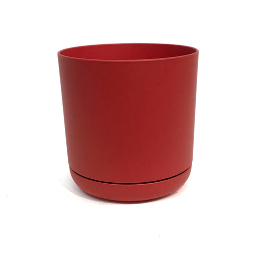 Planter, 6in, With Saucer, Plastic, Red