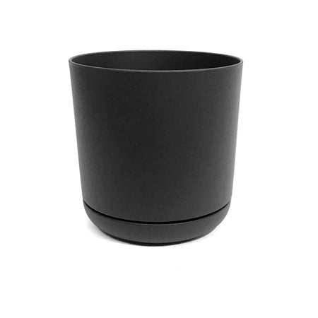 Planter, 6in, With Saucer, Plastic, Dark Grey