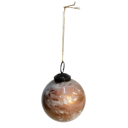 Ornament, Glass Ball with Marbled Copper/Cream
