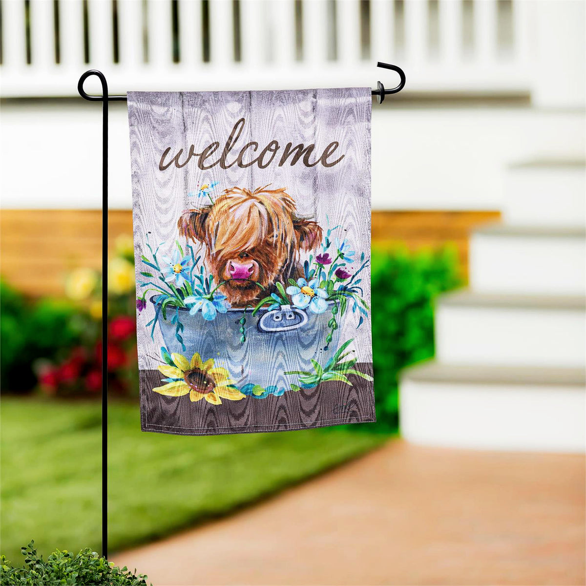 Relaxing Highland Cow Garden Flag