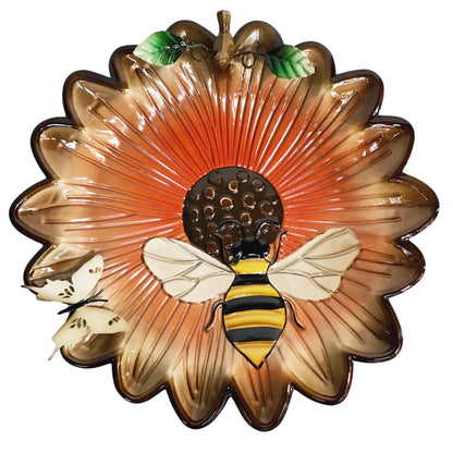 Metal Bird Bath, Sunflower & Bee, 16.5in