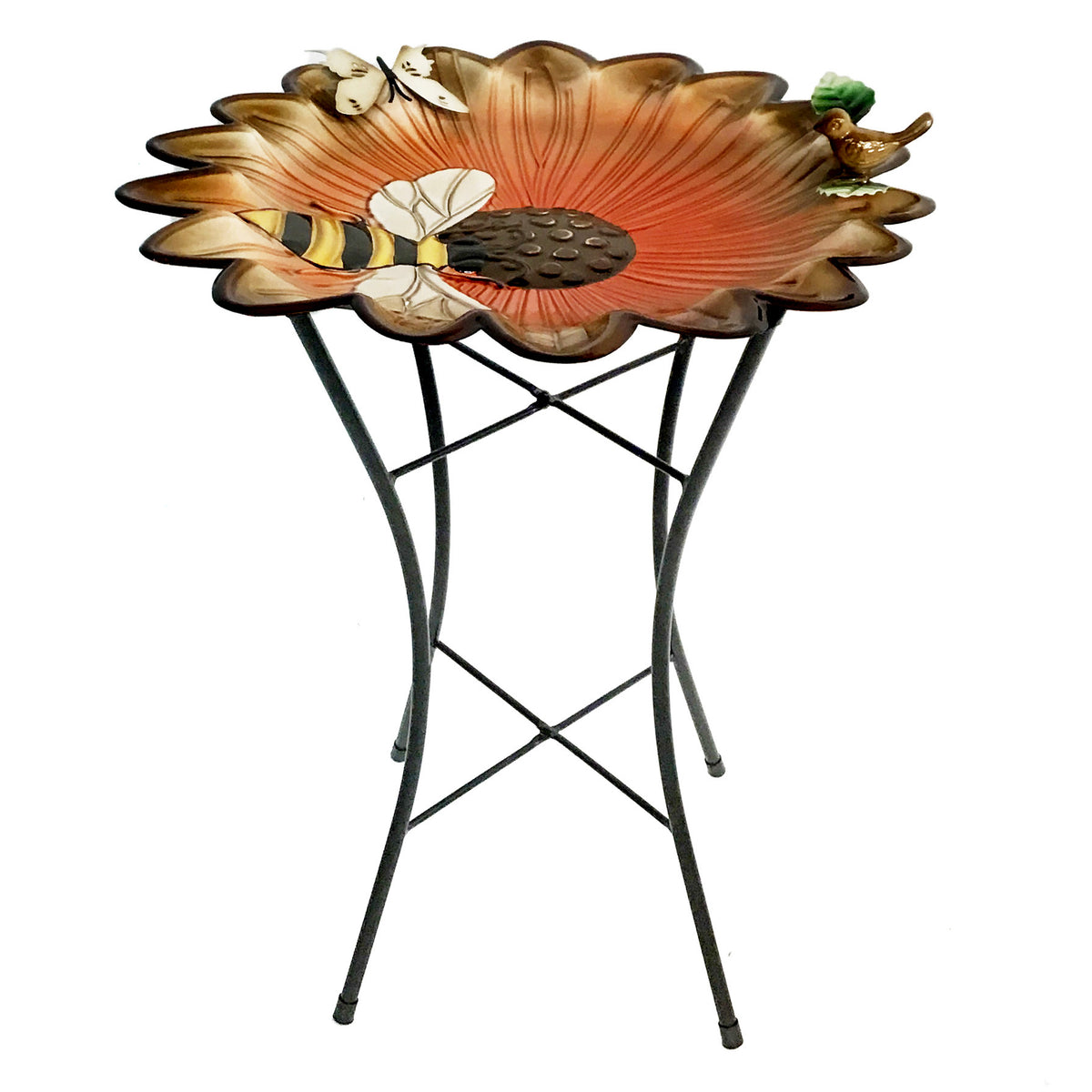 Metal Bird Bath, Sunflower & Bee, 16.5in