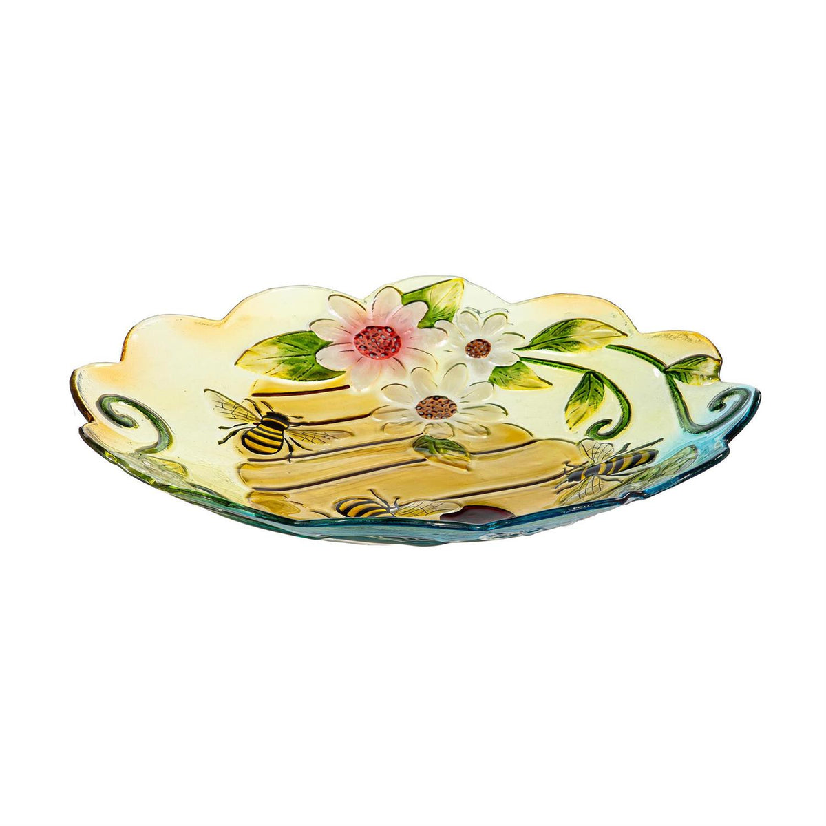 Glass Bird Bath, Floral Beehouse, 18in
