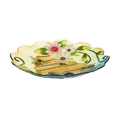 Glass Bird Bath, Floral Beehouse, 18in