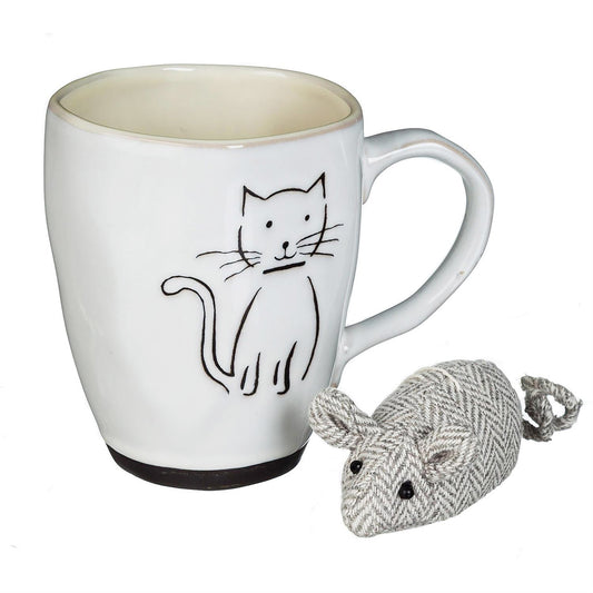Ceramic Cup Gift Set w/ Cat Toy, 16oz