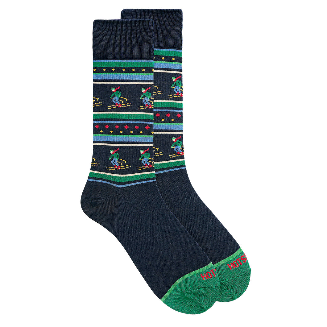 Mens, Christmas Socks, Blue Skier