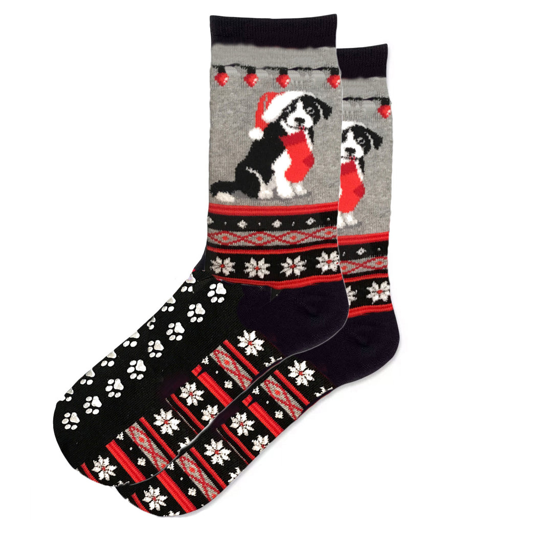 Womens, Christmas Socks, Dog With Stocking