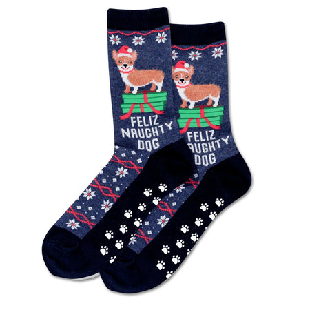 Womens, Christmas Socks, Feliz Naughty Dog