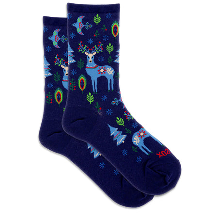 Womens, Christmas Socks,Blue Reindeer