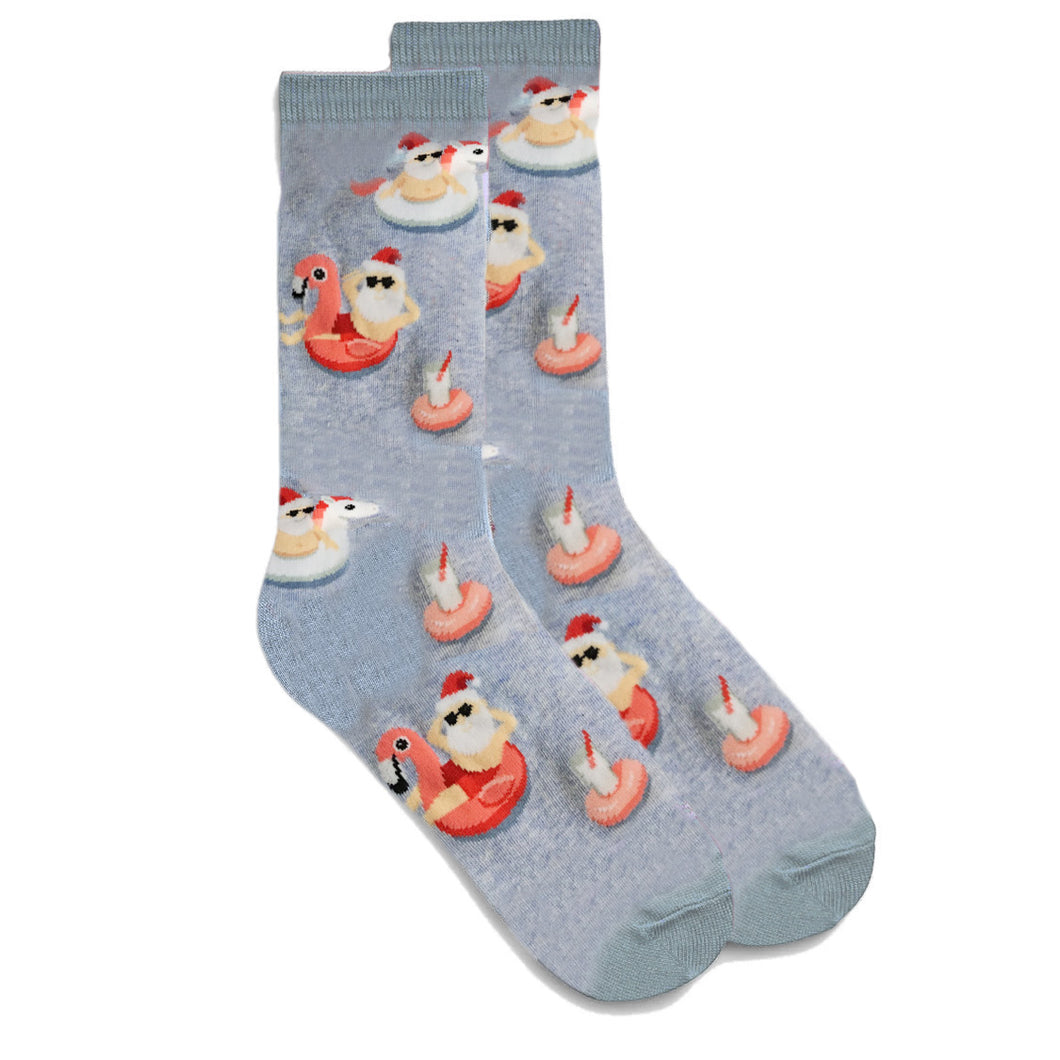 Womens, Christmas Socks,Santa on Flamingo
