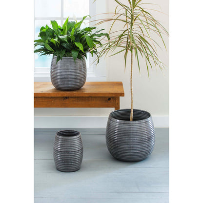 Decorative Metal Ribbed Planter, Small