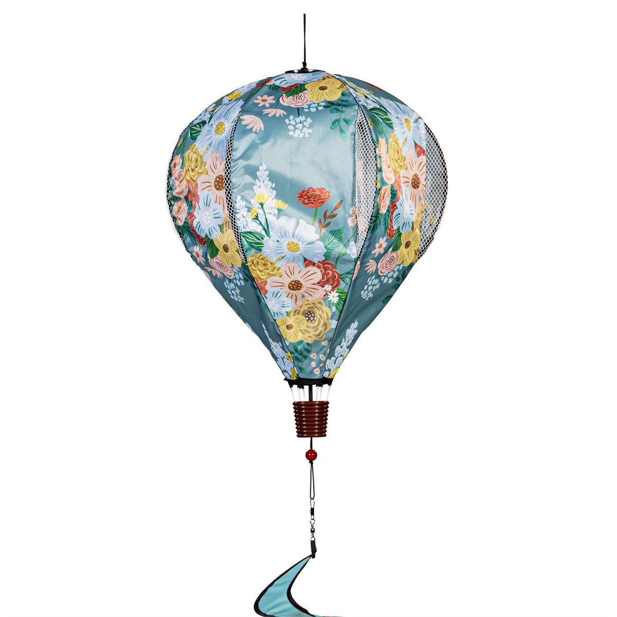 Wind Spinner, Bllue Floral Hot Air Balloon