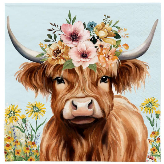 Foil Paper Cocktail Napkin, 20 count, Highland Cow