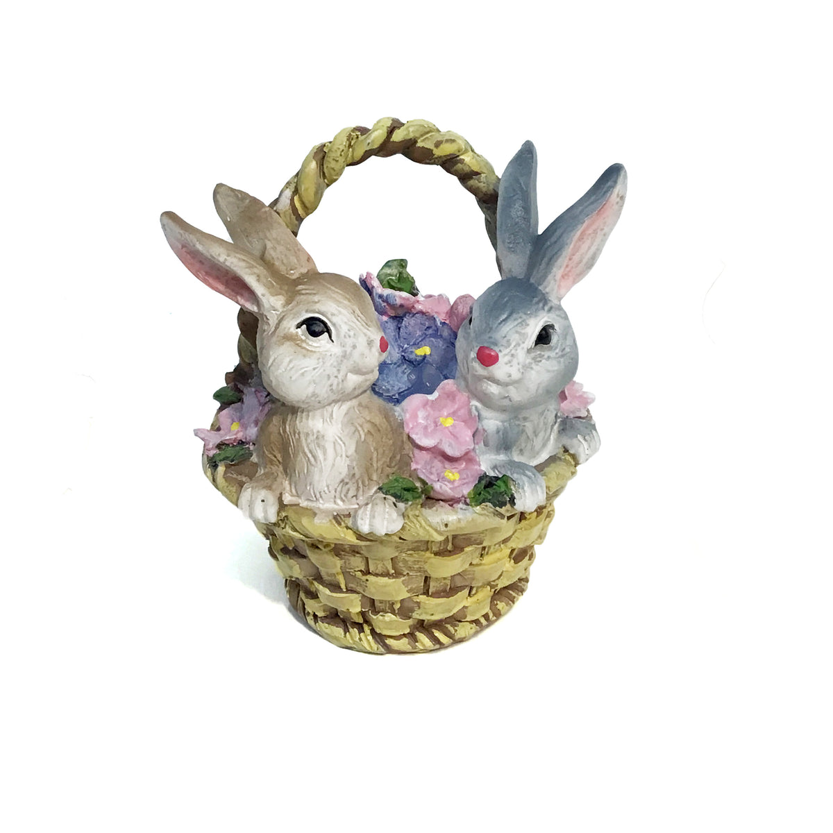 Decor Ceramic Bunnies In Floral Baskets