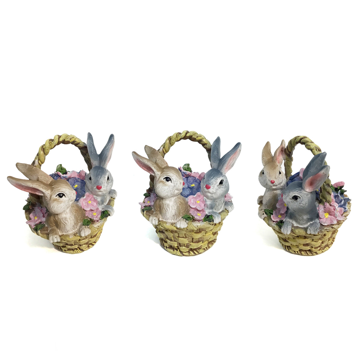 Decor Ceramic Bunnies In Floral Baskets