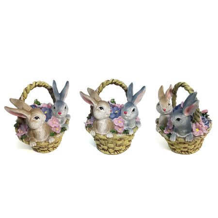 Decor Ceramic Bunnies In Floral Baskets