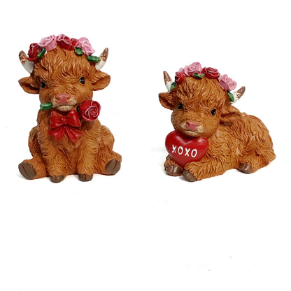 Decor Resin V-day Highland Cows, Assorted