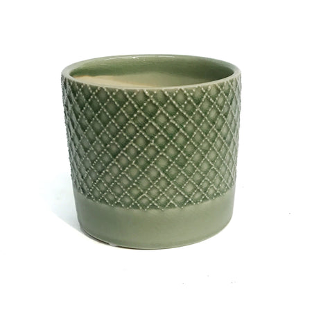 Pot, 4in, Ceramic, Criss Cross Pattern, Green