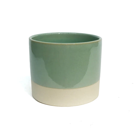 Pot, 4in, Ceramic, Green With Natural Base