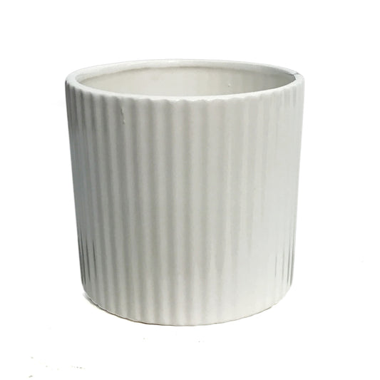 Pot, 4in, Ceramic, White Ribbed Dolomite
