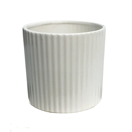Pot, 4in, Ceramic, White Ribbed Dolomite