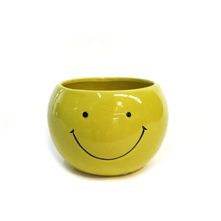 Pot, 4in, Ceramic, Dolomite, Yellow, Happy Face
