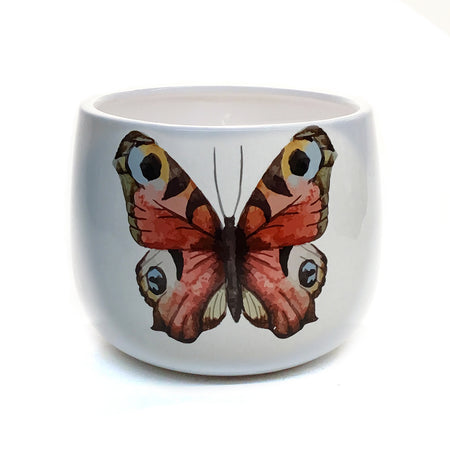 Pot, 6in, Ceramic, White With Butterfly