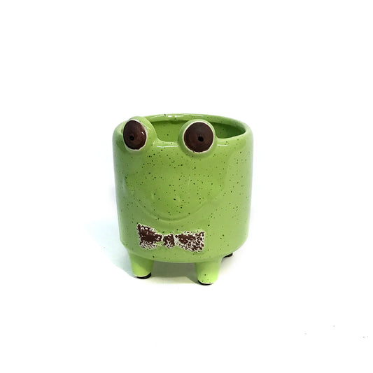 Pot, 2in, Ceramic, Dolomite, Frog, Green, Footed