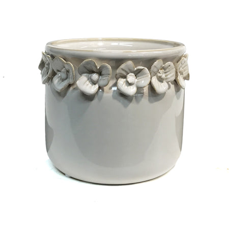 Pot, 6in Ivory Flowers