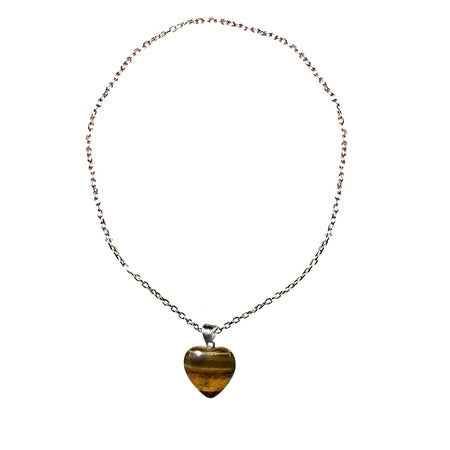 Necklace, Tigers Eye Heart, 20"+2" Extender