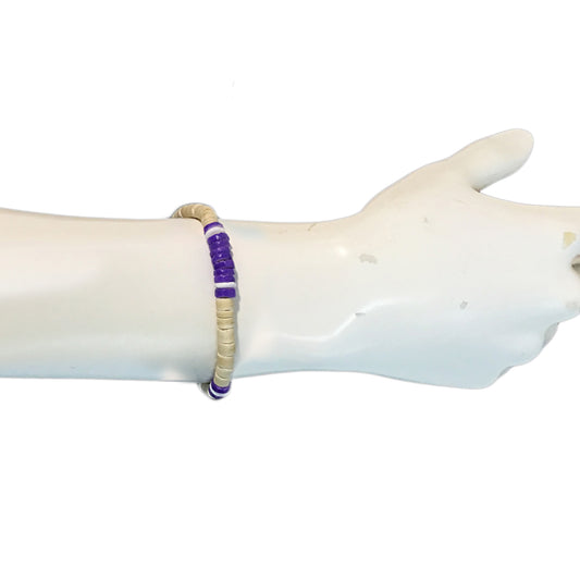 Bracelet, Cream & Purple Beads