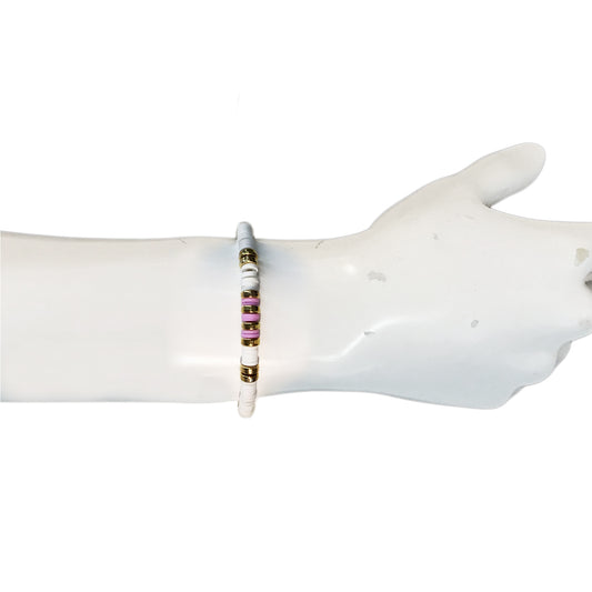 Bracelet, White & Pink Beads
