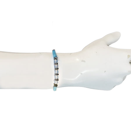 Bracelet, White & Blue Beads