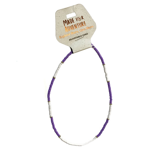 Necklace, White & Purple Beads