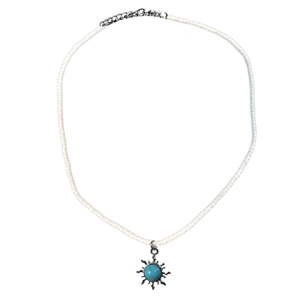 Necklace, White/Blue Sun, 16"+2" Extender