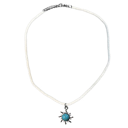 Necklace, White/Blue Sun, 16"+2" Extender