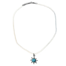Load image into Gallery viewer, Necklace, White/Blue Sun, 16"+2" Extender

