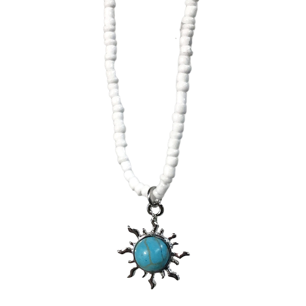 Necklace, White/Blue Sun, 16"+2" Extender