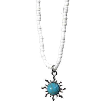 Necklace, White/Blue Sun, 16"+2" Extender