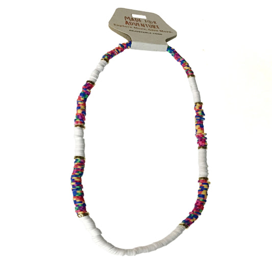 Necklace, White/Multicolor, Adjustable Cord