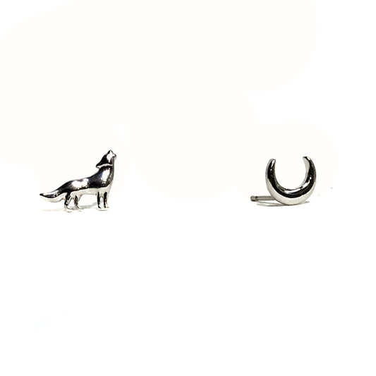 Earing, Silver Wolf & Moon, Stud