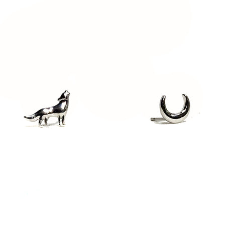 Earing, Silver Wolf & Moon, Stud