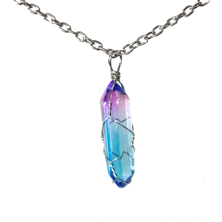 Necklace, Blue & Purple Crystal, Silver