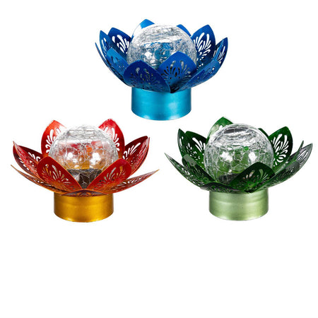 Lantern, Solar, Metal Flowers, 3 Assorted