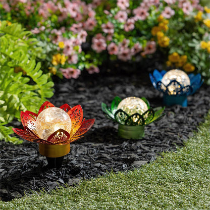 Lantern, Solar, Metal Flowers, 3 Assorted