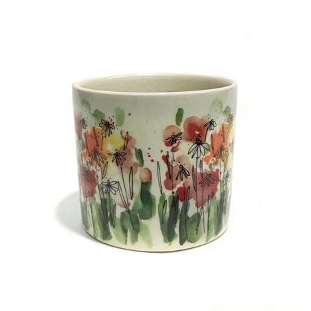 Pot, 4in, Ceramic, White, Multi-Flowers