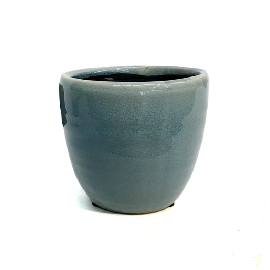 Pot, 4in, Ceramic, Blue Crackle, Elisa
