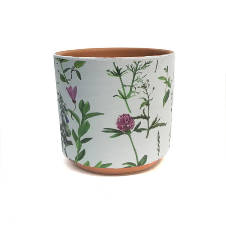 Pot, 4in, Ceramic, Pink & Purple Flowers